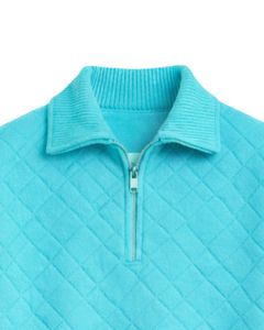 เสื้อสเวตเตอร์ผู้ชายสีเทอร์ควอยซ์แบบควิลท์ คอปกพับได้ ทรงปกติ ผ้าถักสีพื้น ใส่สบายๆ สำหรับฤดูใบไม้ร่วง - Product Image 5