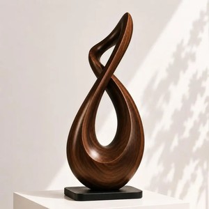 Sculpture abstraite en bois moderne, faite à la main, décoration artistique pour table, ornement pour salon - Product Image 2