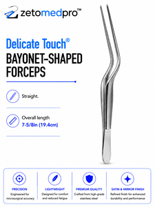 Pinzas de Bayoneta Delicate Touch, Rectas, Longitud Total 7-5/8in (19.4cm), Instrumento Quirúrgico ZETOMEDPRO - Product Image 2