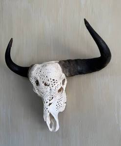 Sculpture murale moderne en corne de buffle, style tête d'animal, structure décorative au toucher réel pour l'art mural domestique - Product Image 1