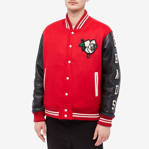 Veste universitaire pour homme sur mesure de qualité supérieure, en laine rouge, patchwork, broderie, streetwear, bomber, veste de letterman, manches en cuir, coupe unisexe - Product Image 2