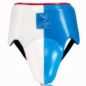 Protector Inguinal de Cuero Genuino Azul y Blanco Duradero para Boxeo, Kickboxing y Artes Marciales - Product Image 1