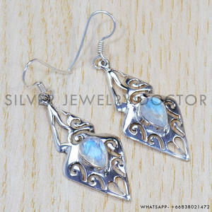 Boucles d'oreilles en argent sterling 925, pierres précieuses en pierre de lune véritable, fabrication artisanale, prix de gros, bijoux - Product Image 2