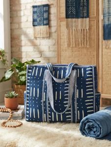 Bolso Tote de Lona Estilo Bohemio, Patrón Azul y Blanco, Bordado Resistente, Cierre de Cremallera, Gran Capacidad, Sencillo, Verano - Product Image 6
