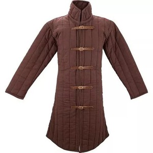 Abrigo Largo Acolchado Marrón Tipo Gambeson, Manga Larga, Cierre de Hebilla, Chaqueta Medieval Gótica Aketon, Transpirable y Resistente - Product Image 1