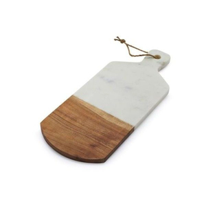 Tabla de cortar rectangular de mármol blanco y madera de acacia, hecha a mano, duradera, para cortar y servir en la cocina, bandeja para queso. - Product Image 1