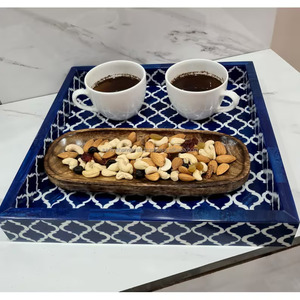 100% plateau de service en bois incrusté d'os de haute qualité Style américain Design personnalisé assiettes de plats de mariage décoratives pour la maison moderne - Product Image 1