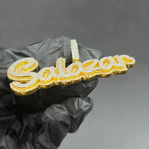 Pendentif personnalisé avec nom serti de diamants, en argent sterling 925 et plaqué or, style hip-hop, lettre en diamant - Product Image 3