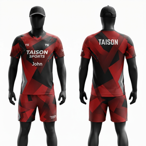 Conjunto de Bádminton Premium 100% Poliéster 240g, Absorbente de Humedad, Antibacterial, Transpirable, Rojo y Negro, Logotipo Personalizado con Transferencia Térmica - Product Image 1