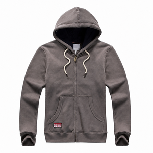 Sudadera con Capucha Gris para Hombre, Cierre de Cremallera, Corte Holgado, Color Sólido, Bolsillo Frontal, Estilo Casual de Primavera, 100% Poliéster, Material French Terry - Product Image 1