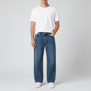 Jeans en denim vintage américain pour hommes et femmes, taille mi-haute, coupe droite ample, décontracté, délavé moyen, streetwear, polyester/coton - Product Image 6