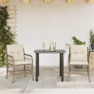 Conjunto de Bistro Mediano con Ratán Sintético PE Beige y Fundas Extraíbles, Conjuntos de Jardín - Product Image 1