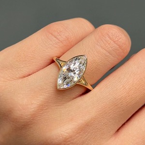 Anillo de compromiso de diamante cultivado en laboratorio de 3 CT con corte marquesa y engaste solitario, anillo de diamante con corte marquesa, anillo de vástago dividido, certificado IGI, 14K - Product Image 1