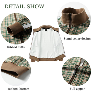Ensemble de survêtement 2 pièces à carreaux vert et marron pour hommes, veste zippée, col rabattu, manches longues, pantalon de survêtement à cordon de serrage, décontracté - Product Image 4