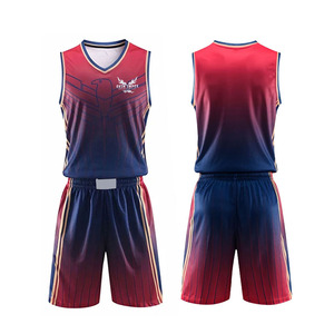 Conjunto de Uniforme de Baloncesto para Hombre, Degradado Rojo y Azul, Sin Mangas, Cuello en V, Jersey Deportivo de Secado Rápido y Pantalones Cortos, Uniforme de Baloncesto Femenino - Product Image 1