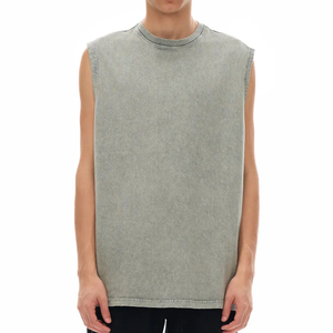 Men's Vintage <b>Distressed</b> 230 GSM Pure Cotton Sleeveless T-shirt Vest for Men Summer Solid Color Washed tank <b>Top</b> - Product Image 1