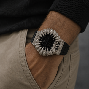 Bezel spiked design digital <b>watch</b> Diamond encrusted luxury timepiece <b>Black</b> strap sparkling <b>watch</b> sparkling ornate detailing - Product Image 1