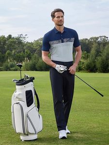 Chemises de golf pour hommes, coupe ajustée, imprimé sur la poitrine, blocs de couleur, évacuation de l'humidité, polos décontractés à manches courtes - Product Image 3