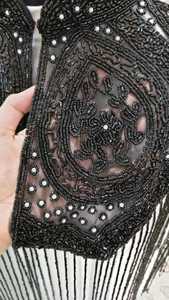 Women's Black Polyester Beaded Fringe Cape with Embroidery Decorative <b>Wrap</b> <b>for</b> <b>Wedding</b> Party Wear COTTON COUTURE - Product Image 6