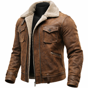 New Arrival Winter Warm Long Sleeve <b>Men</b> <b>Shearling</b> Leather <b>Jacket</b> Factory Made Lightweight <b>Men</b> <b>Shearling</b> Leather <b>Jacket</b> - Product Image 2