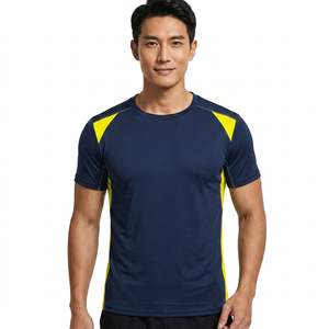 Camiseta Deportiva de Manga Corta Azul Marino para Hombre, Corte Ajustado, con Detalles en Verde Neón, de Secado Rápido, Tejido de Poliéster, Cuello Redondo - Product Image 2