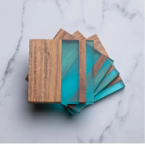 Resin Acacia Wood Coasters Half Mango Wood Half Stone Marble Modern Luxury Eco-Friendly Coaster Set with EVA Foam - Product Image 6