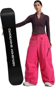 Pantalon de ski unisexe rose imperméable avec poches zippées et coupe large pour adultes - Product Image 2