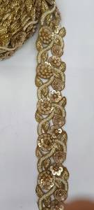 Premium <b>Gold</b> Sequins Work Lace for Bridal Dresses Fashion Garments OEM Wholesale Export Quality Trim Supply Worldwide - Product Image 4