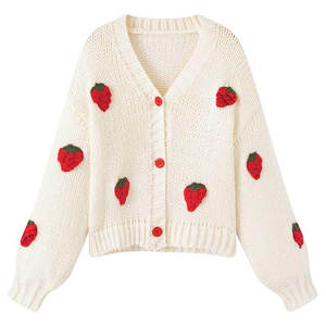 <b>Cardigan</b> <b>Sweater</b> Customized Color Regular Korean Style Winter Breathable Quick Dry Cotton V Neck Embroidery Full Sleeve - Product Image 1