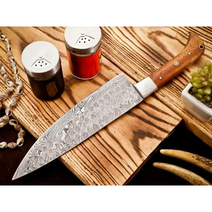 Cuchillo de Chef Personalizado Hecho a Mano Burraq, Hoja de Acero de Damasco de 7 Pulgadas y 3.0 mm de Grosor, Mango de Madera, Funda de Cuero, Nuevo Regalo - Product Image 1