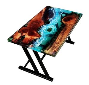 Custom Handmade <b>Epoxy</b> Resin Solid Wood Round Modern Polished <b>Coffee</b> & Dining <b>Table</b> with Ocean River Design Luxury Fashionable - Product Image 4
