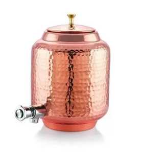 Réservoir de stockage d'eau en cuivre pur, type Matka, avec couvercle ouvert, bouton en laiton et robinet métallique - Product Image 1