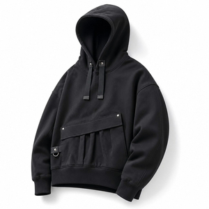 เสื้อฮู้ดดี้ผู้ชายทรงโอเวอร์ไซส์แบบครอป ผ้าฟลีซบุซับใน 480GSM 70% ผ้าฝ้าย 30% โพลีเอสเตอร์  ปักโลโก้ตามแบบ OEM พร้อมงานพิมพ์นูน - Product Image 3