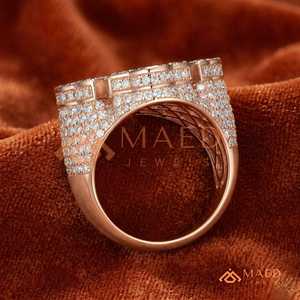 Rose Gold <b>Iced</b> Out Cross Moissanite <b>Ring</b> for Men Hip Hop Baguette Statement Luxury Diamond Look Band - Product Image 2