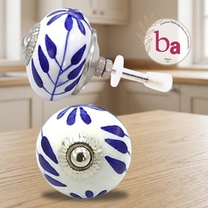 Perillas Redondas de Porcelana Ba para Gabinetes, Diseño de Hoja Azul, Tiradores Industriales para Cajones de Cocina, Ecológicos, Fácil Instalación, Duraderos - Product Image 1