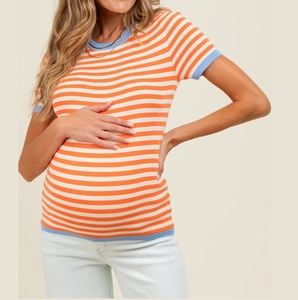 Short Sleeve O Neck Round Stripes Design Stylish Skinny Slim Maternity T <b>Shirt</b> Pregnant Woman Nursing Breathable Feeding T-<b>Shirt</b> - Product Image 1
