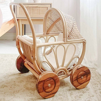Poussette pour poupées en rotin, jouet interactif pour enfant, fabriqué à la main en canne naturelle, poussette pour poupées