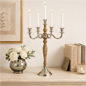 Centre de table de mariage en bois et métal, design luxueux, 5 bras, style vintage, pour décoration d'événements et de fêtes - Product Image 6