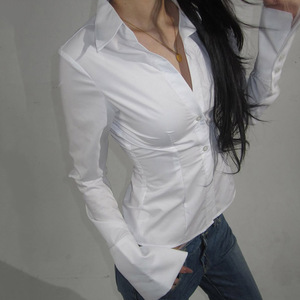 Camisa de Oficina para Mujer, Corte Entallado, Manga Larga, Color Sólido, Blusa, Ropa de Trabajo, Top Básico - Product Image 3