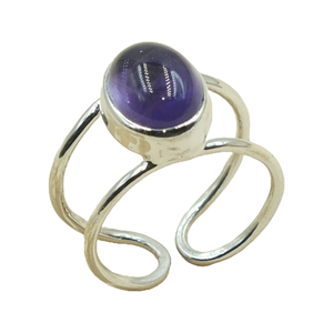 Natural Amethyst Gemstone <b>Adjustable</b> <b>Ring</b> 925 Sterling Silver Handmade Open Band <b>Ring</b> Purple Crystal Healing Jewelry For Women - Product Image 1