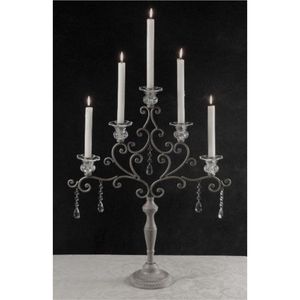 Candélabre élégant à 5 bras en métal avec gouttes de cristal, centre de table de mariage de luxe, porte-bougie antique en fer pour la décoration de table à la maison - Product Image 1