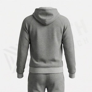 Men's Gray Hooded <b>Zip</b>-<b>Up</b> Sweatshirt Full Sleeve Casual Solid Color Cotton Tracksuit <b>Top</b> with Side Pockets Autumn Wear - Product Image 2