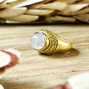 Hot Selling Moonstone <b>Rings</b> Boho Brass Band Jewelry Women 18k Gold Plated Antique Tribal Filigree Statement [Wholesale/OEM/ODM] - Product Image 4