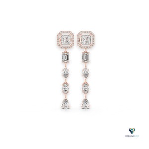 Pendientes de Oro Rosa de 2.812 CT con Diamantes Cultivados en Laboratorio de Corte Princesa y Forma Elegante en Oro Sólido de 18K - Product Image 4