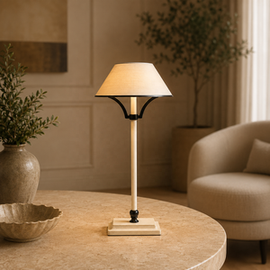 Lámpara de Mesa de Metal Ivory Beacon con Elegante Pantalla Cónica, Construcción Robusta de Hierro, Brillo Ambiental Suave para Interiores Refinados - Product Image 1