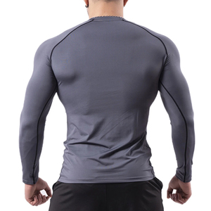 <b>Men's</b> Custom Logo Long Sleeve <b>Compression</b> Breathable Rash Guard Gray Quick Dry Polyester Workout <b>Shirt</b> - Product Image 6
