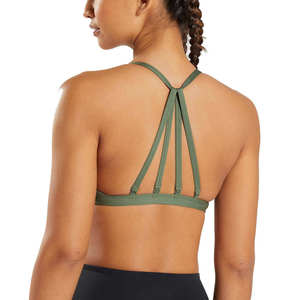 Soutien-gorge de sport pour femme, col en V profond, dos nageur, vert uni, yoga, fitness, maintien élevé, respirant, écoresponsable, Spandex Polyester - Product Image 2