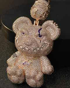 Trendy Hiphop Iced Teddy 3D S925 Silver Bear Pendant Moissanite Pass Tester Rhodium/Silver Plated <b>Chain</b> Custom <b>Name</b> - Product Image 2