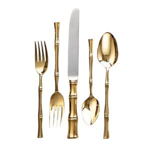 Ensemble de couverts en acier inoxydable avec manche en bambou, écologiques, plaqués or, pour la maison, l'hôtel, le restaurant, les mariages et les dîners. - Product Image 1