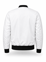 Blouson bomber blanc pour homme avec garniture noire, fermeture éclair, coupe-vent décontracté en polyester rembourré, idéal pour l'automne